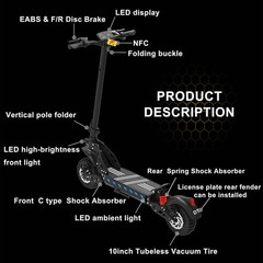 DriveTron DT10 2400W Dual Motor Electric Scooter 52V20.8AH Off Road 37mph NFC