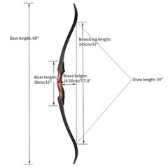 60″ Archery Takedown Recurve Bow Wooden Longbow Hunting Bow Set RH 30-50lbs