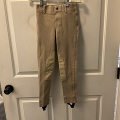 Horze Kids Unisex Pull On Riding Pants/Breeches, Tan Sz L