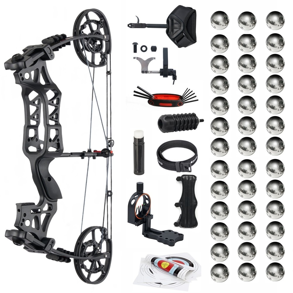 GQT 40-70lbs Compound Bow Archery Steel Ball Dual-use Fishing Hunting RH LH