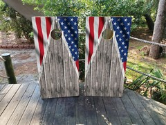 WATERPROOF USA Flag Wood Grain Cornhole Board Wraps / Cornhole Decals