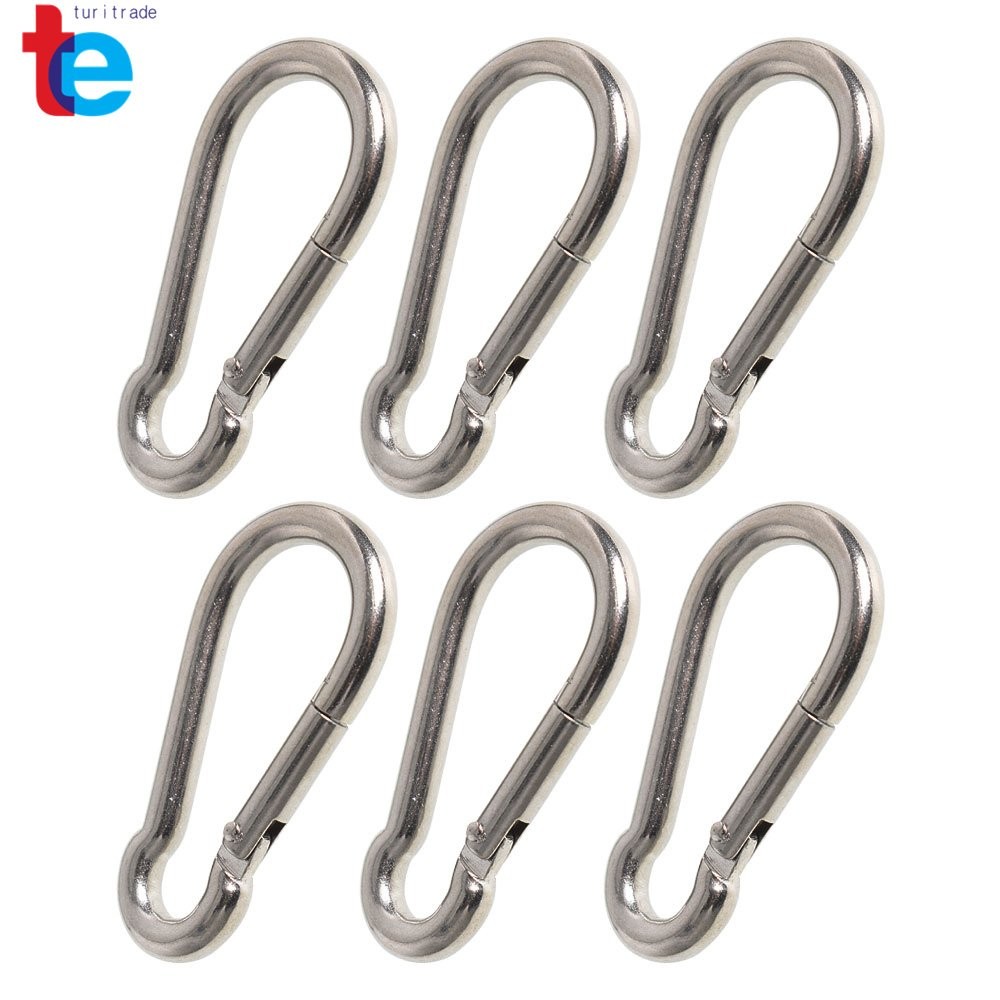 304 Stainless Steel Spring Snaping Hooking Carabiner Clips 264 Lbs , Set Of 6