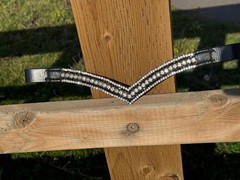 Elegant 5-Row Black And Sliver Crystal V-Shape Browband