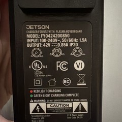 Original Jetson Plasma All-Terrain Hoverboard Charger FY0424200850, 42V 3-Pin