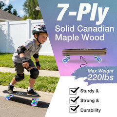 22 Inch Skateboards for Kids, Cruiser Skateboard for Beginners Girls Boys Teens