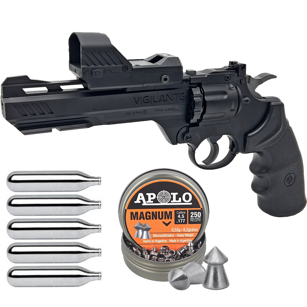 Crosman Vigilante .177 Cal Air Pistol Pellet Gun + Optic, Pellets & CO2 (CCP8B2)