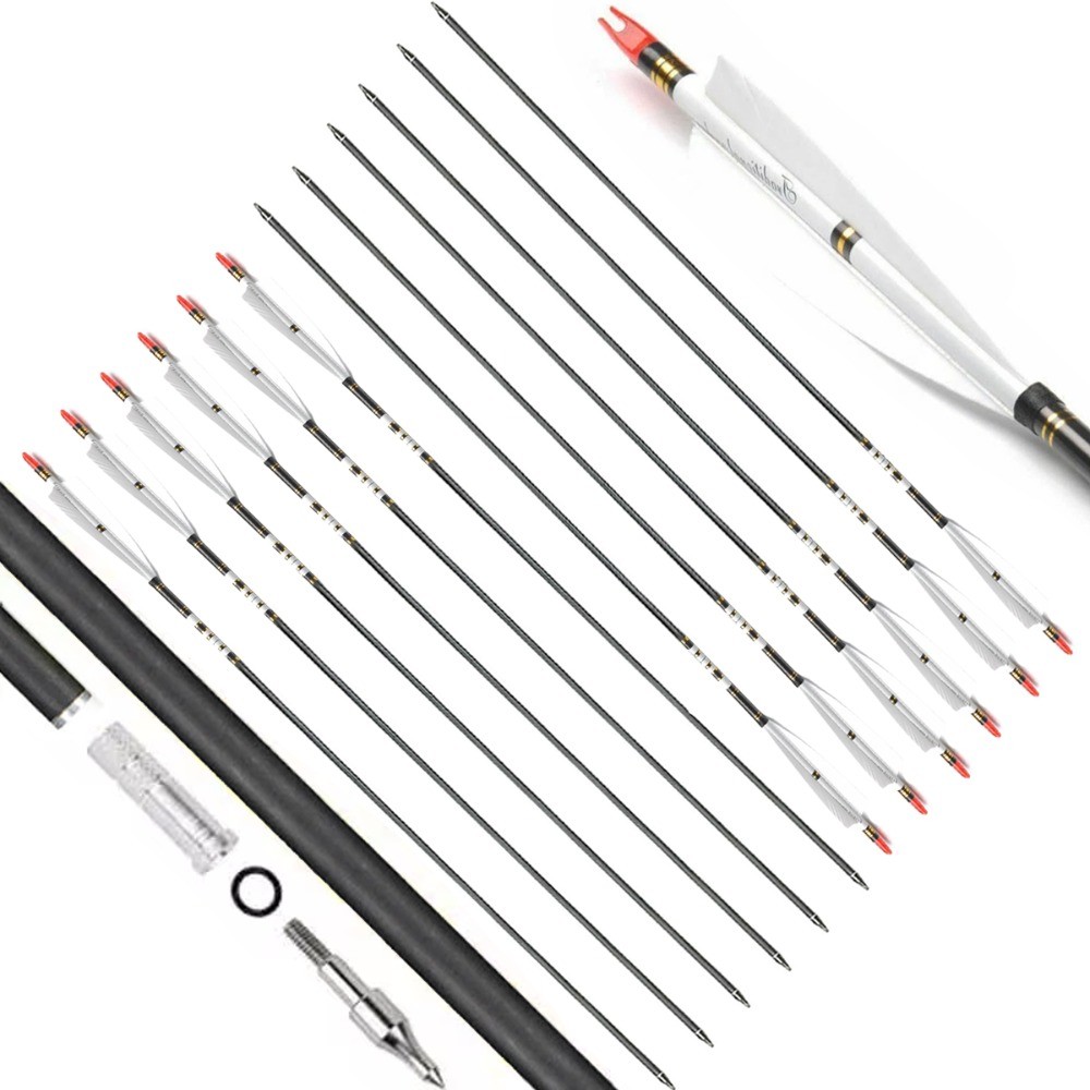 30″ 32″ Carbon Arrows Spine 500 Turkey Feather OD7.6 mm For Compound&Recurve Bow