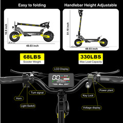 Electric Scooter for Adult 1200W 30MPH 25Mile Foldable 11inch Off-road E-Scooter
