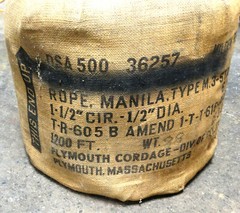US Army Vietnam War Era 3-Strand Manila Rope (1/2″ x 1200ft) dated 1966