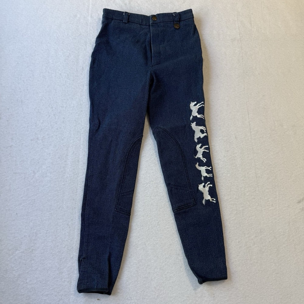 Equestrian Riding Pants Knee Patch Breeches Women 14 Embroidered Horse Navy NEW