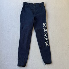 Equestrian Riding Pants Knee Patch Breeches Women 14 Embroidered Horse Navy NEW