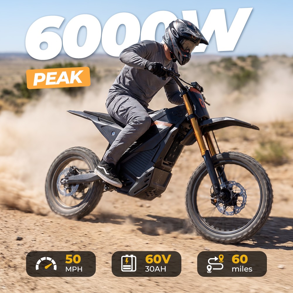 ADULT ELECTRIC DIRT BIKE PEAK 6000W 60V 30AH 50MPH OFF-ROAD MOTORCYCLE EBIKE