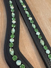 Leather Browband – Sewn-In Glass Rhinestones – Shades Of Green – 13-18”