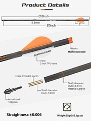 6PK 20in. Carbon Crossbow Bolts.006 Straightness with 2in. Vane Half Moon Nocks