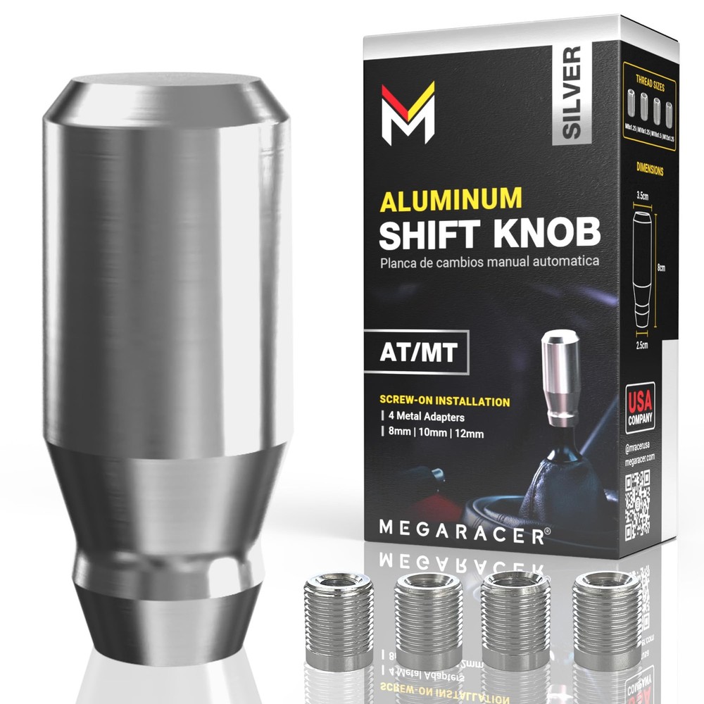 Premium Brushed Silver Shift Knob – 4 Metal Threaded Adapters, 4 5 6 Speed Ma…