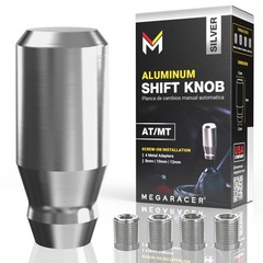 Premium Brushed Silver Shift Knob – 4 Metal Threaded Adapters, 4 5 6 Speed Ma…