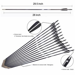 12Pcs 28″ Fiberglass Archery Arrows Spine 700 OD 7mm For Recurve & Compound Bows