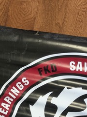 FKD SKATEBOARD BEARINGS(PLAN B) VINTAGE SAWBLADE LOGO BLACK VINYL BANNER 32×30”