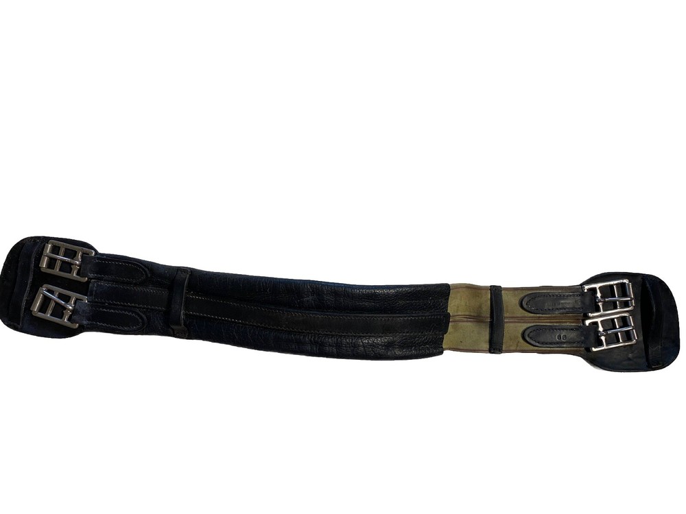 60cm / 24” Dressage Girth Black Leather One End Elastic Made In England