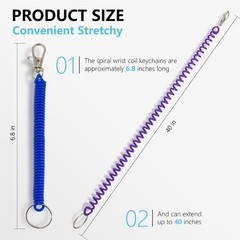 16Pcs Retractable Spring Coil Keychain Colorful Spiral Wrist Coil Key Chains