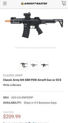 classic army m4 sbr pdw airsoft gun