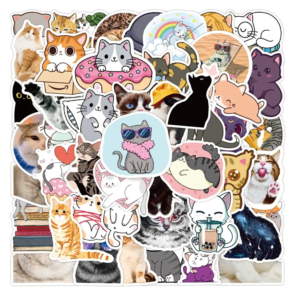 Cute Cat Stickers 50 Pcs for Laptop/Water Bottle/Phone Case Decals