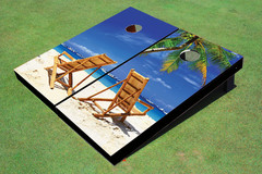 Beach Chairs Facing Each Other Custom Cornhole Board