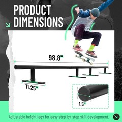 Adjustable Height 99″ Round Grind Rail Skate Rail Skateboard Ramp for Scooters
