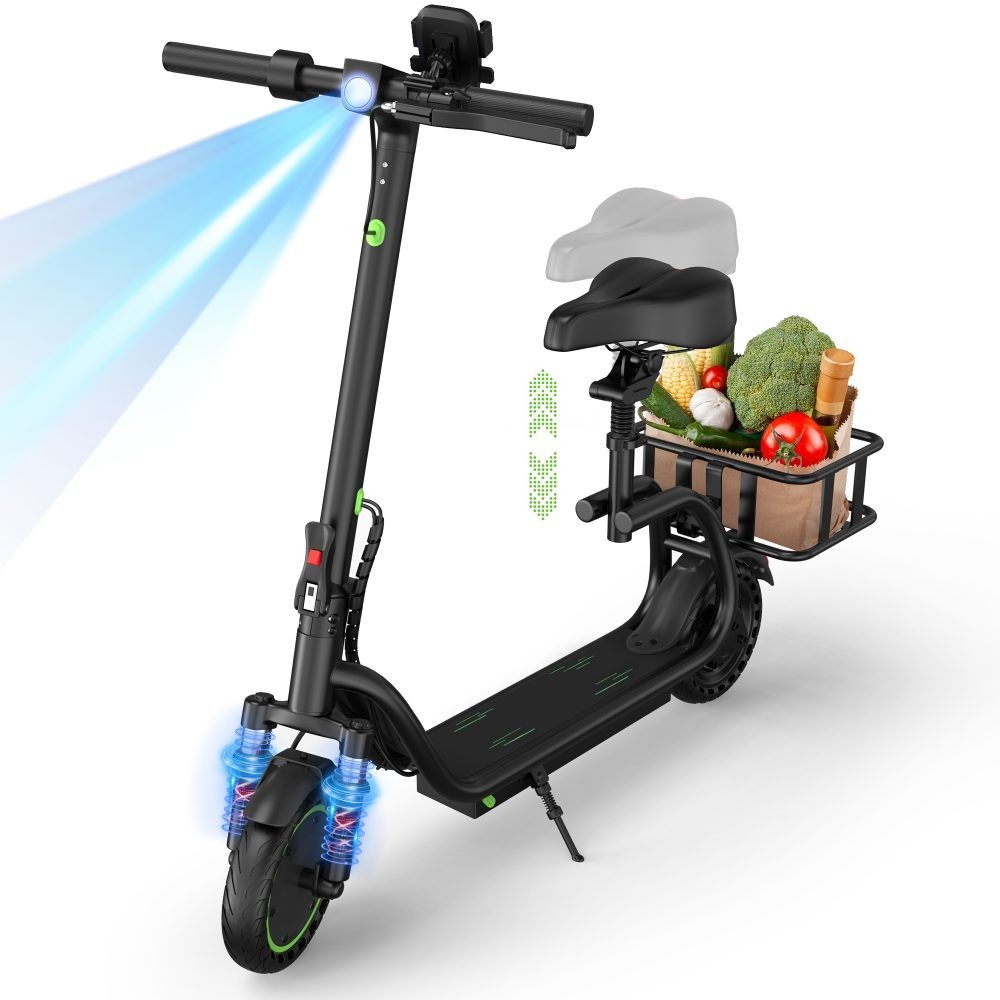 350W Electric Scooter with Seat, 17/25 Miles Range ESCOOTER w/ Storage Basket