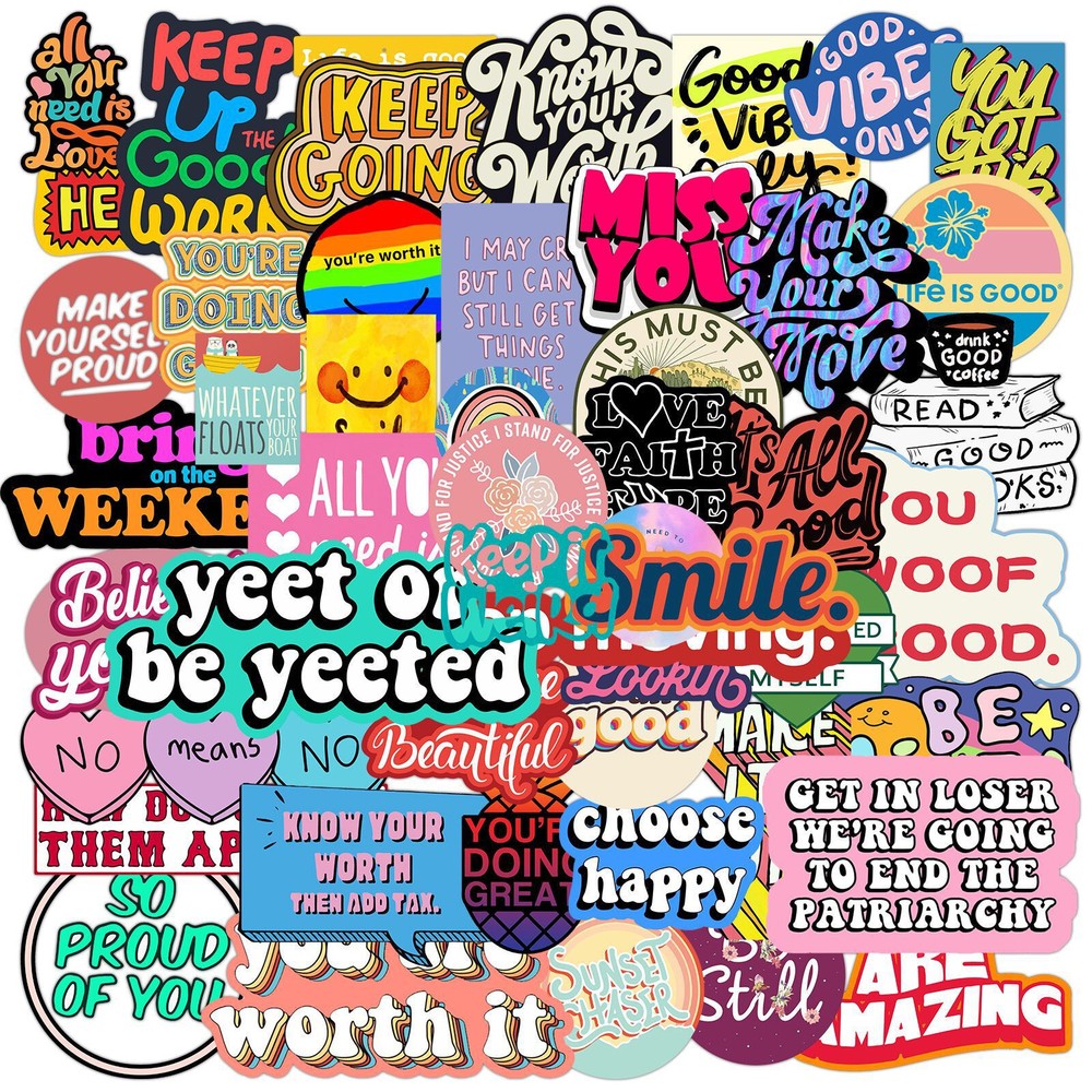 50pcs Vinyl Waterproof Inspirational Sticker Pack For Laptop,Water Bottle