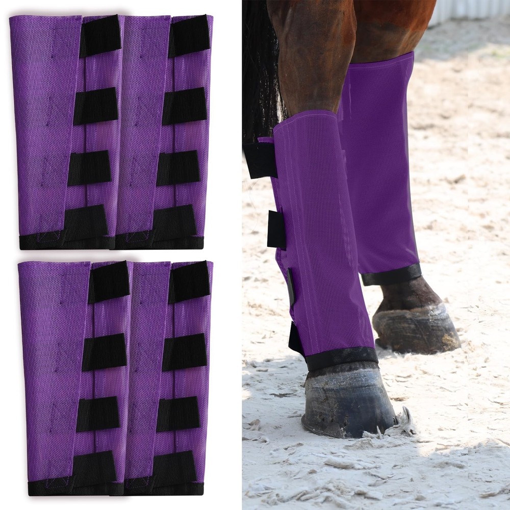Premium 4-Pack Horse Fly Boots & Leggings Loose-Fit Fine Mesh with Stay-On Fa…