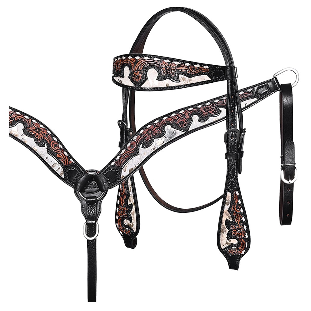 Western Headstall and Breast Collar Set HILASON Tooled Leather Horse Bridle Tack