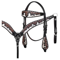 Western Headstall and Breast Collar Set HILASON Tooled Leather Horse Bridle Tack