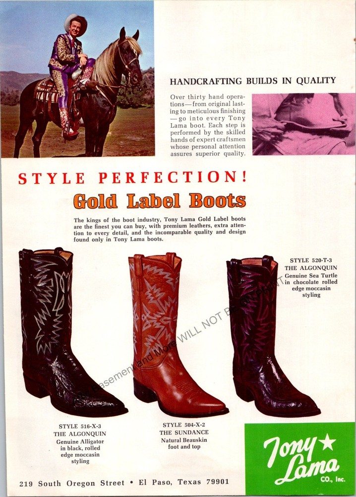 Rex Allen 1965 Tony Lama Boots Print Ad Ephemera Wall Decor Gold Label Boots
