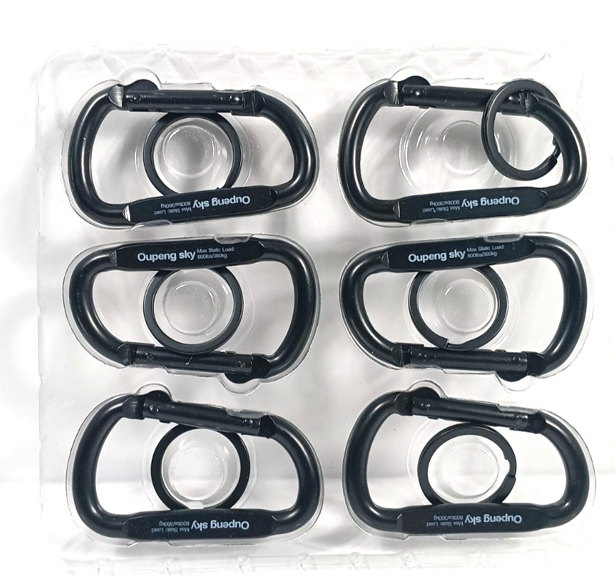 6 Pack Oupeng Sky Carabiner Clip Set 2.25″ D Shape Spring Loaded Gate