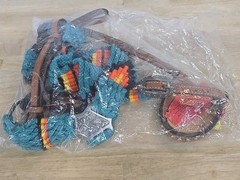 Showman Pony Turquoise, Orange & Yellow Corded Headstall & Breast Collar Set