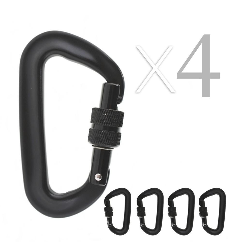 4 Pack Heavy Duty 12 KN D-Shaped Locking Carabiners Clip Aviation Aluminum