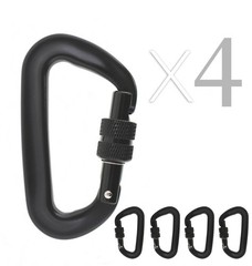 4 Pack Heavy Duty 12 KN D-Shaped Locking Carabiners Clip Aviation Aluminum