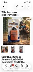 SplatRBall Orange Ammunition 20 000 Rounds 7.5 Mm Bottle