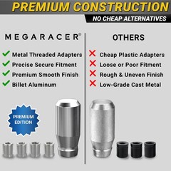 Premium Brushed Silver Shift Knob – 4 Metal Threaded Adapters, 4 5 6 Speed Ma…
