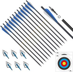 12PACK 20″ Crossbow Bolts Carbon Arrows Half Moon Nocks 8.8mm Shaft Shooting
