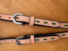 Light Oil w Green Buck Stitching One Ear Western Horse Headstall RANCH PLEASURE