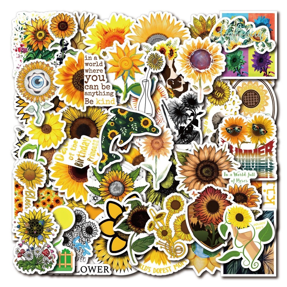 50-Pack Sunflower Stickers Cute Waterproof Sunflower Sticker laptop waterproof