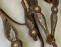 GORGEOUS Custom Crystal & Beaded Tack SET~HEADSTALL~BREAST COLLAR~HAND PAINTED