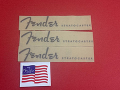 3-Piece Rub-on Metal Guitar Logo Decal Sticker For Fender STRATOCASTER Free flag