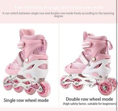 2 In 1 Roller Inline Skates Adjustable Outdoor Pink Size Medium 6-12 Years Old