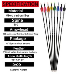 28″ 30″ 31″ Carbon Arrows SP500 Archery 5″ Feather Recurve Compound Bow Hunting