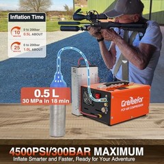 PCP Air Compressor, 4500 PSI / 30 MPa, Dual Power Car 12V DC or Home Orange