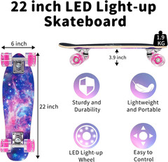 22 Inch Skateboards for Kids, Cruiser Skateboard for Beginners Girls Boys Teens