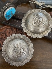 Keyston Bros. Sterling Silver Bronc Riding Conchos Vintage Keystone